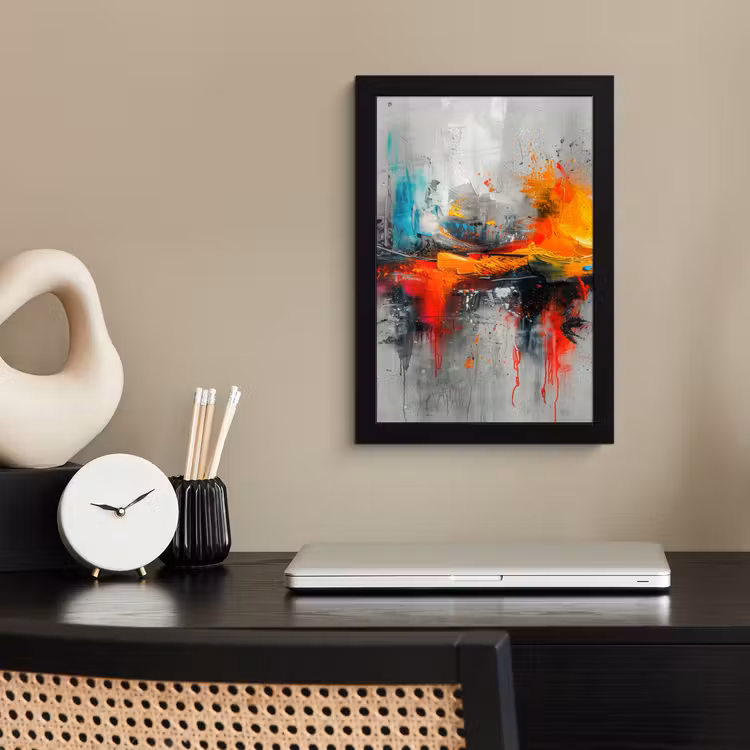 Poster met lijst - Moderne kunst - Oranje - Grijs - Abstract — 3