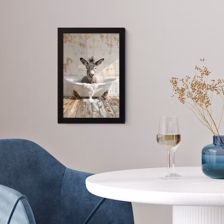 Poster met lijst - Ezel - Dieren - Badkuip - Schuim — 2
