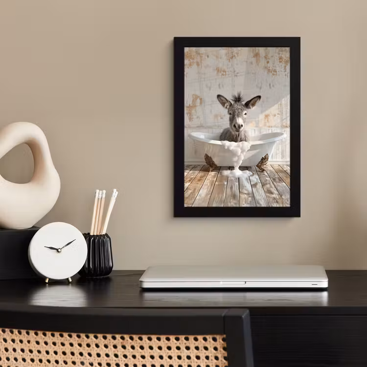 Poster met lijst - Ezel - Dieren - Badkuip - Schuim — 3
