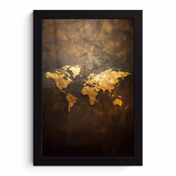 Poster met lijst - Wereldkaart - Goud - Roest — 1
