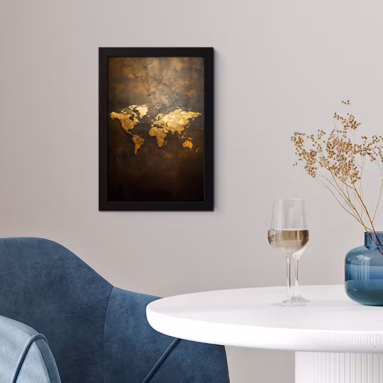 Poster met lijst - Wereldkaart - Goud - Roest — 2