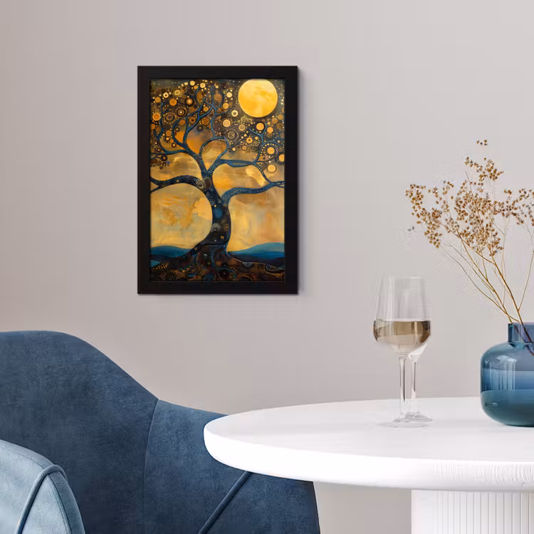 Poster met lijst - Boom - Maan - Bloemen - Goud - Kunst — 2