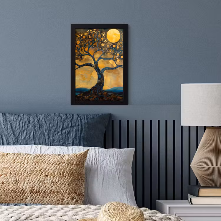 Poster met lijst - Boom - Maan - Bloemen - Goud - Kunst — 4