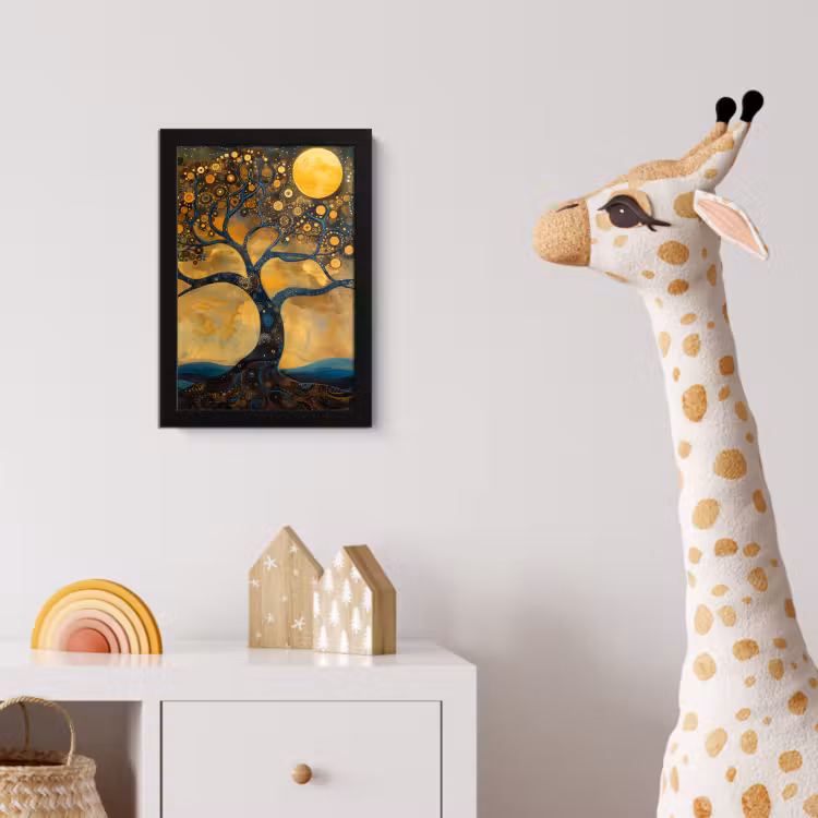 Poster met lijst - Boom - Maan - Bloemen - Goud - Kunst — 5