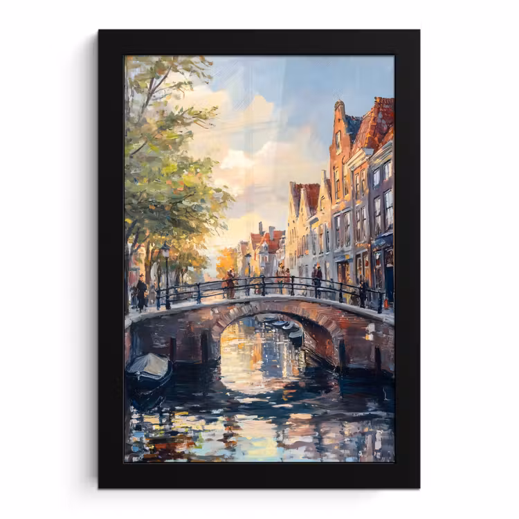 Poster met lijst - Brug - Stad - Huizen - Boot — 1