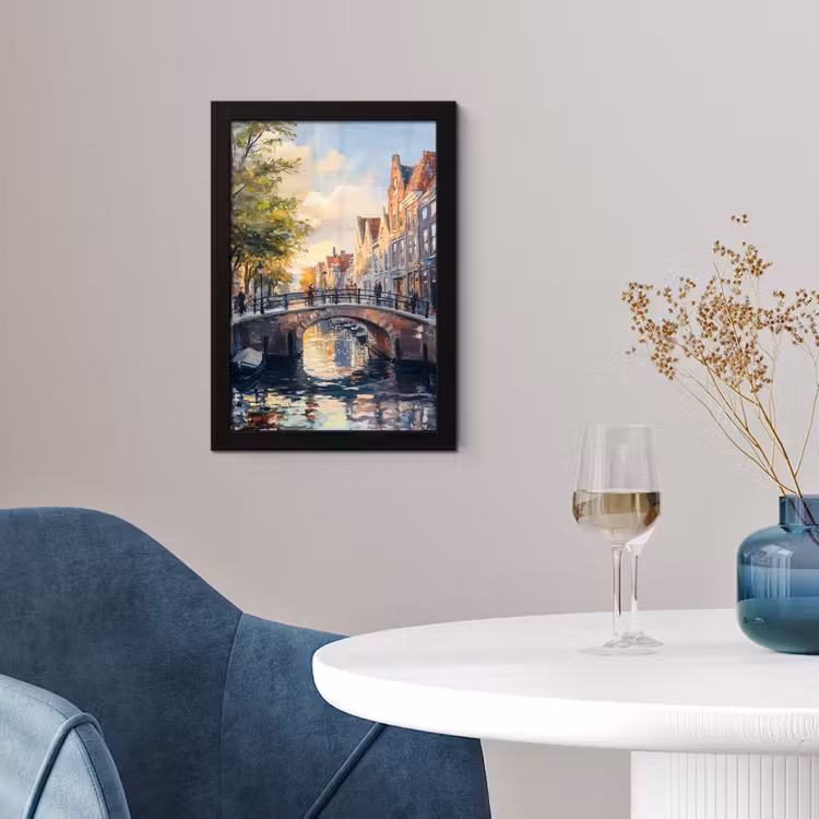 Poster met lijst - Brug - Stad - Huizen - Boot — 2
