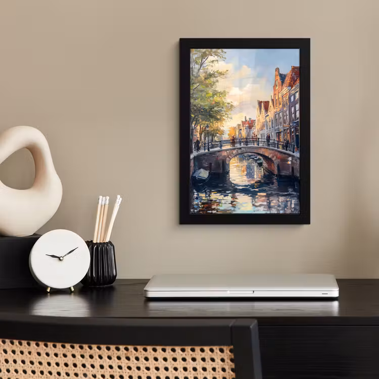 Poster met lijst - Brug - Stad - Huizen - Boot — 3