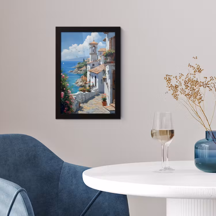 Poster met lijst - Huizen - Zee - Bomen - Bloemen — 2