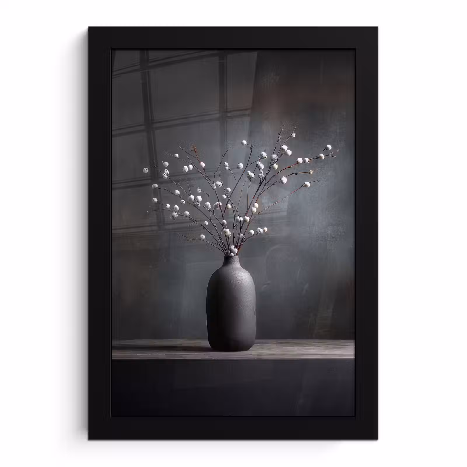 Poster met lijst - Takken - Vaas - Bolletjes - Wit — 1