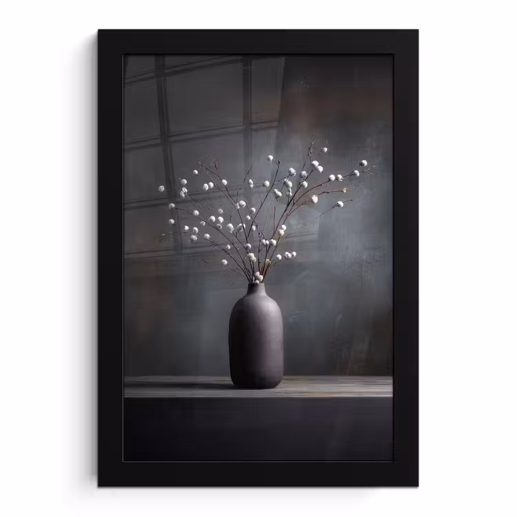 Poster met lijst - Takken - Vaas - Bolletjes - Wit — 1