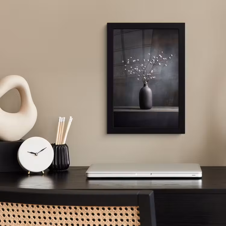 Poster met lijst - Takken - Vaas - Bolletjes - Wit — 3