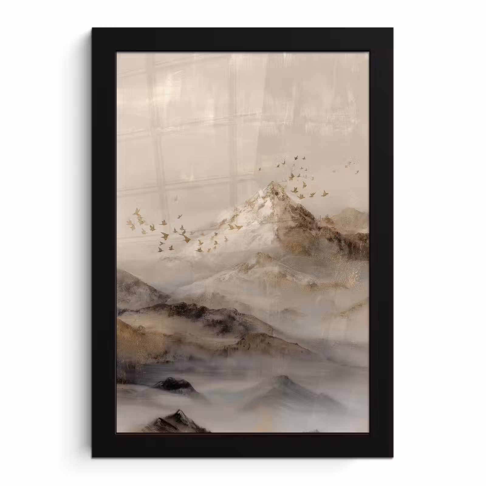 Poster met lijst - Berglandschap - Mist - Penseelstreken — 1