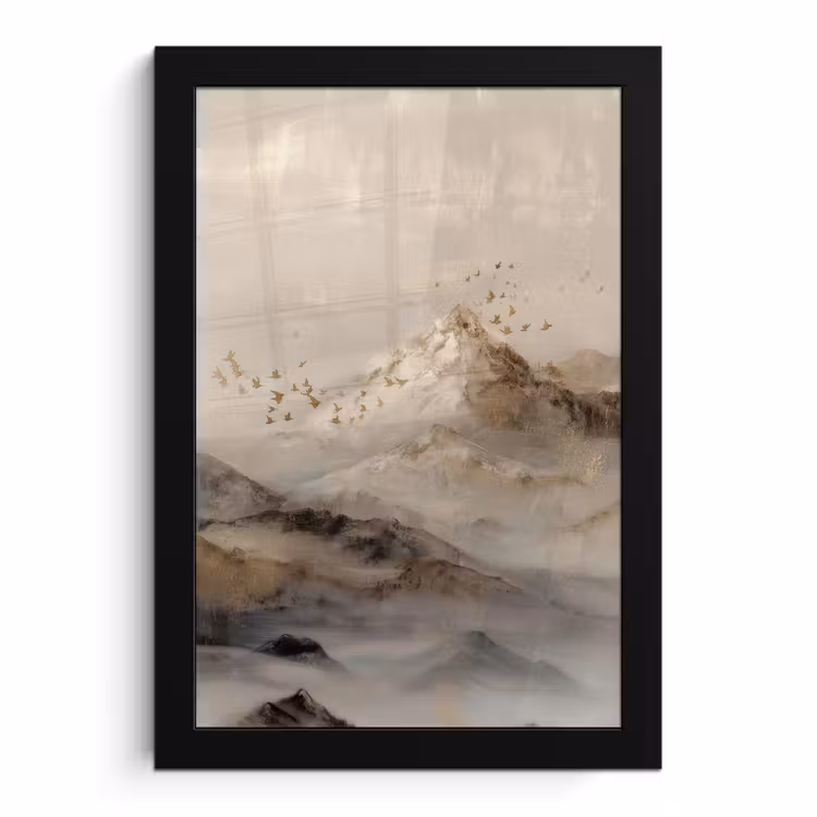 Poster met lijst - Berglandschap - Mist - Penseelstreken — 1