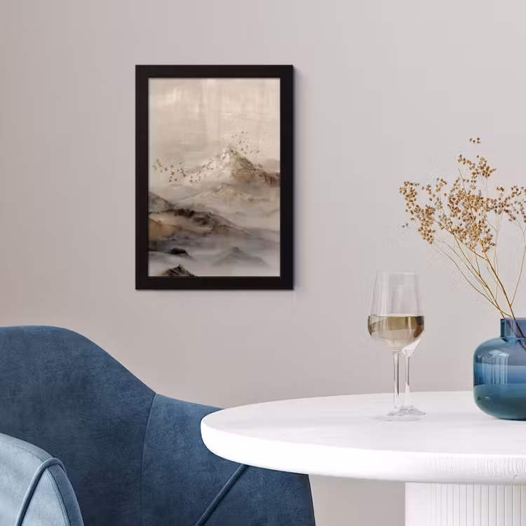 Poster met lijst - Berglandschap - Mist - Penseelstreken — 2