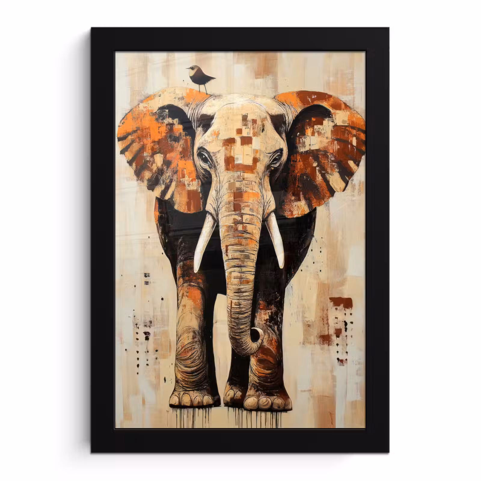Poster met lijst - Olifant - Slurf - Mozaïek - Abstract — 1