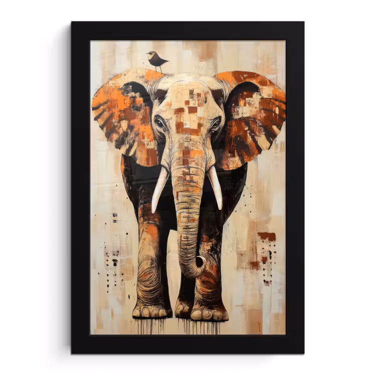 Poster met lijst - Olifant - Slurf - Mozaïek - Abstract — 1