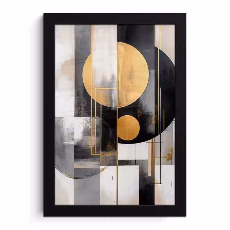 Poster met lijst - Abstract - Goud - Zilver - Vormen - Aesthetic - Modern — 1