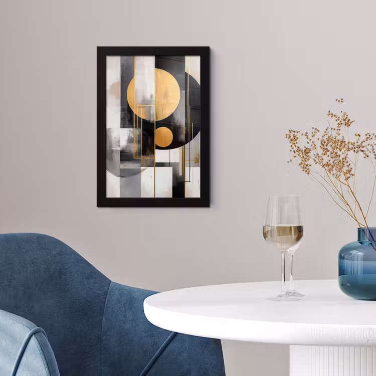 Poster met lijst - Abstract - Goud - Zilver - Vormen - Aesthetic - Modern — 2