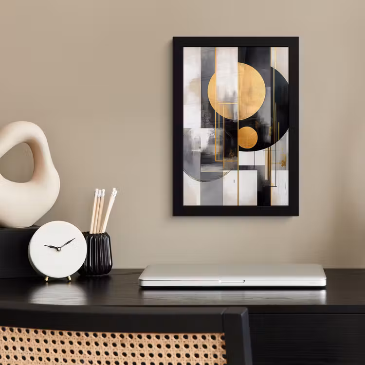 Poster met lijst - Abstract - Goud - Zilver - Vormen - Aesthetic - Modern — 3