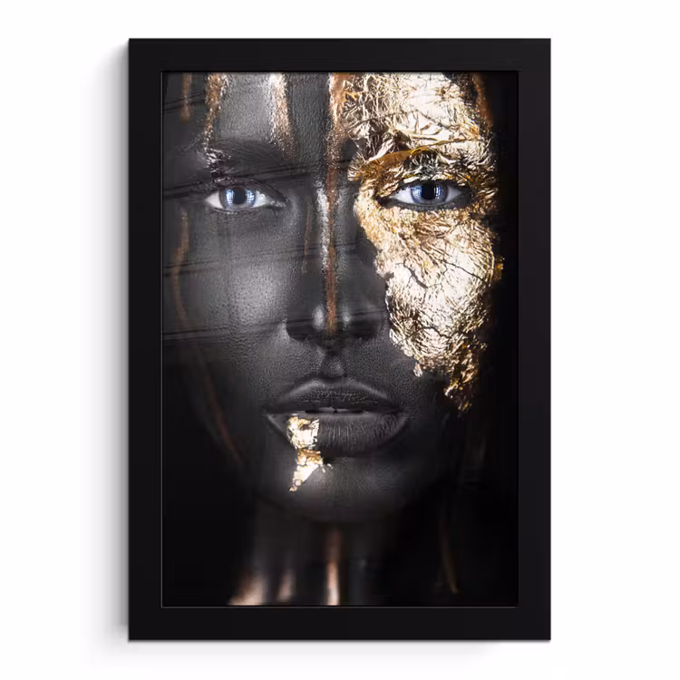 Poster met lijst - Vrouw - Bladgoud - Zwart - Goud - Luxe — 1