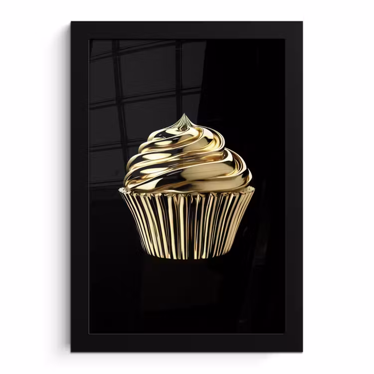 Poster met lijst - Cupcake - Eten - Goud - Zwart — 1