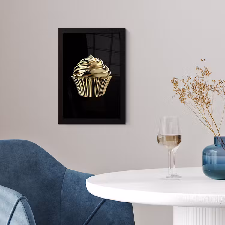 Poster met lijst - Cupcake - Eten - Goud - Zwart — 2
