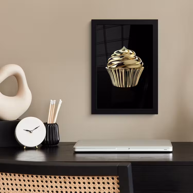 Poster met lijst - Cupcake - Eten - Goud - Zwart — 3