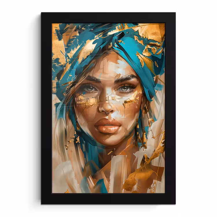 Poster met lijst - Vrouw - Portret - Goud - Luxe - Blauw — 1