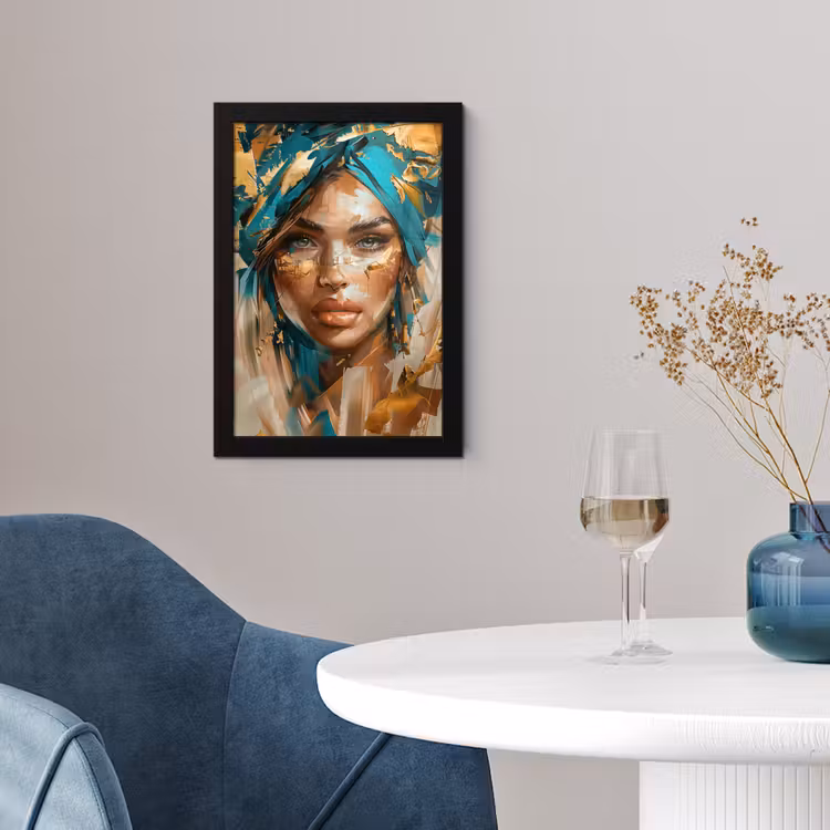 Poster met lijst - Vrouw - Portret - Goud - Luxe - Blauw — 2