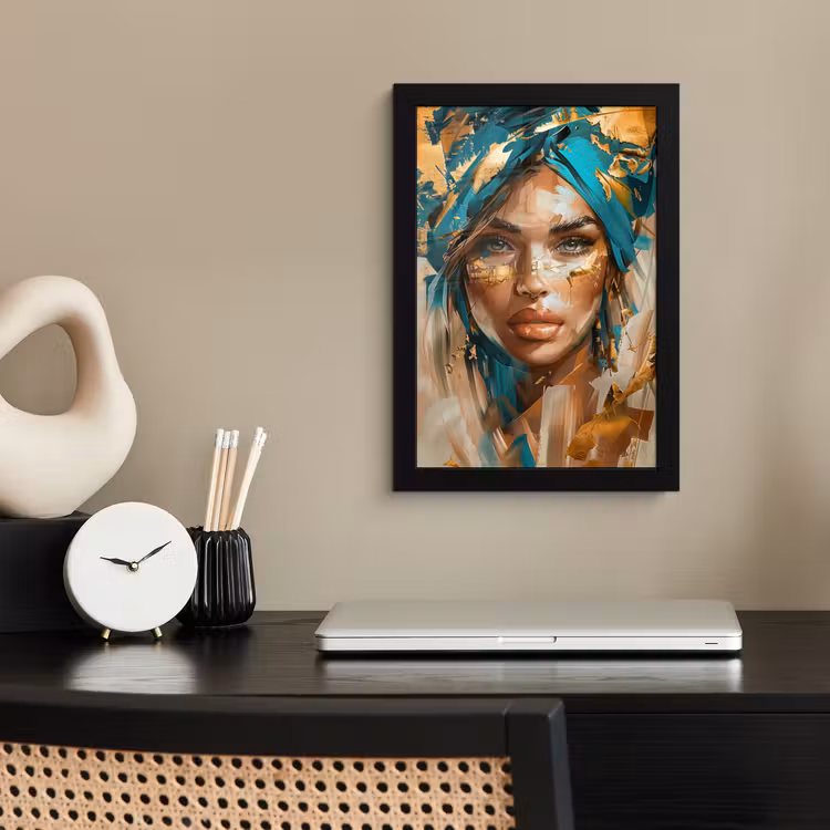 Poster met lijst - Vrouw - Portret - Goud - Luxe - Blauw — 3