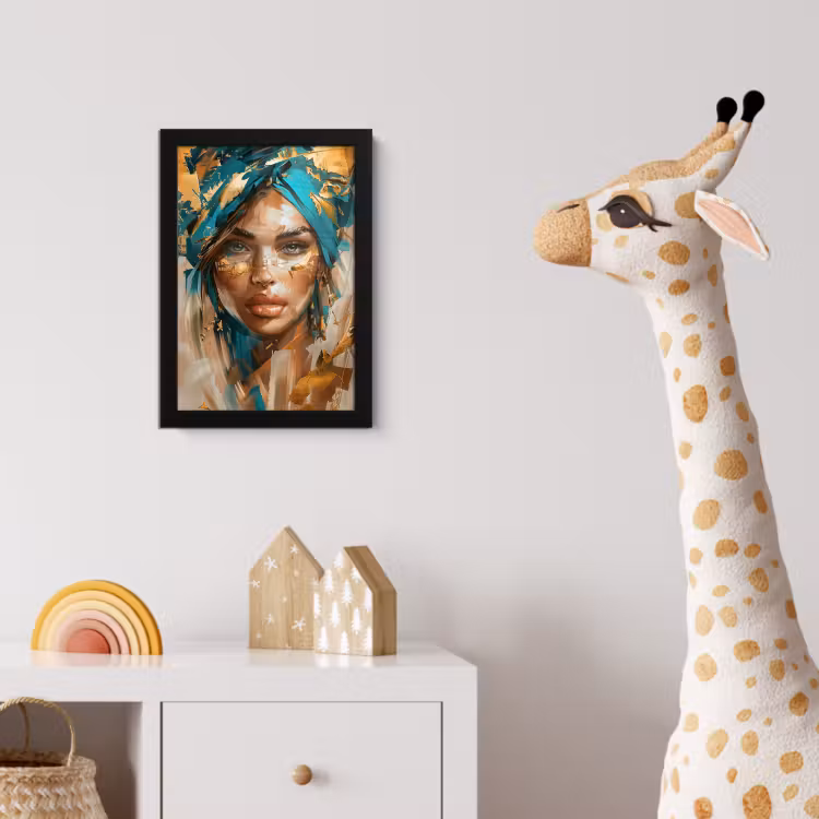 Poster met lijst - Vrouw - Portret - Goud - Luxe - Blauw — 5