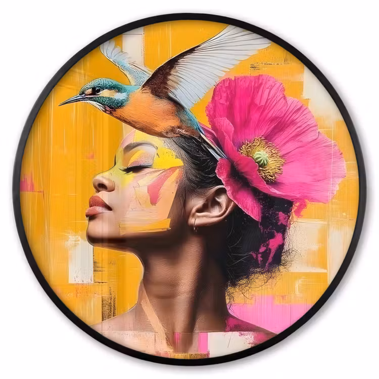 Ronde fotolijst - Vogel - Vrouw - Abstract - Bloem — 1