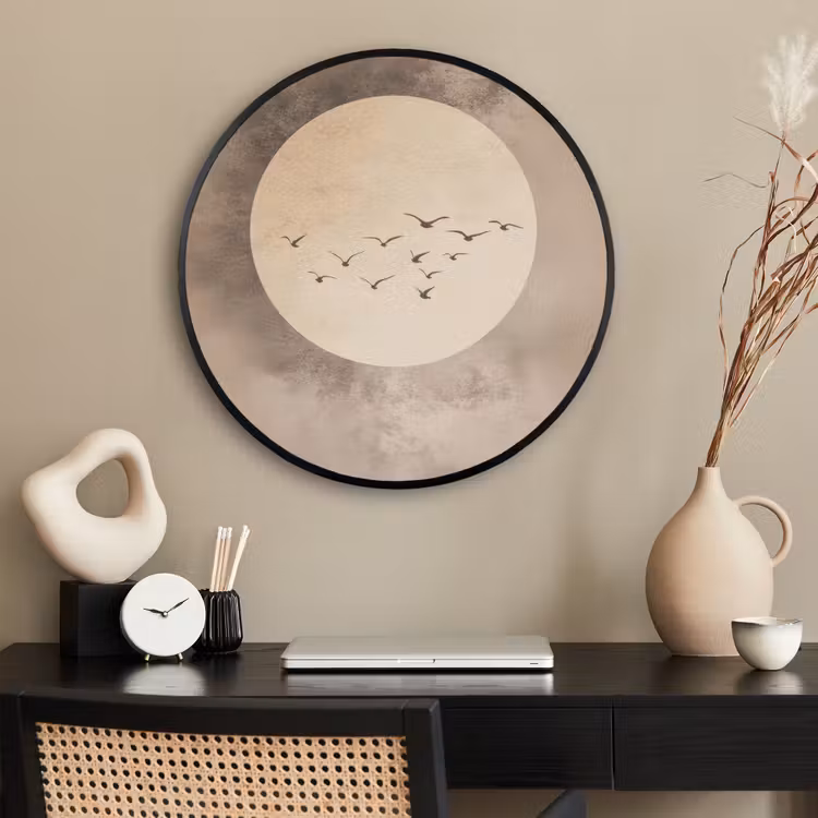 Ronde fotolijst - Vogel - Beige - Japandi — 2