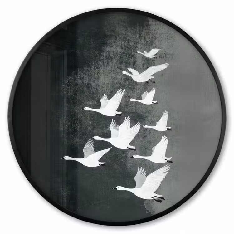 Ronde fotolijst - Vogel - Japandi - Groen — 1