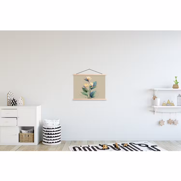 Schoolplaat - Paradijsvogelbloemen - Blauwgroene bladeren - Beige — 3