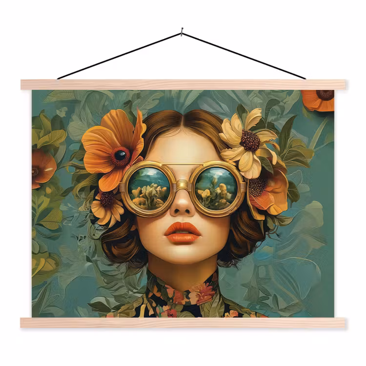 Schoolplaat - Vrouw - Bloemen - Vlinders - Natuur - Vintage — 1