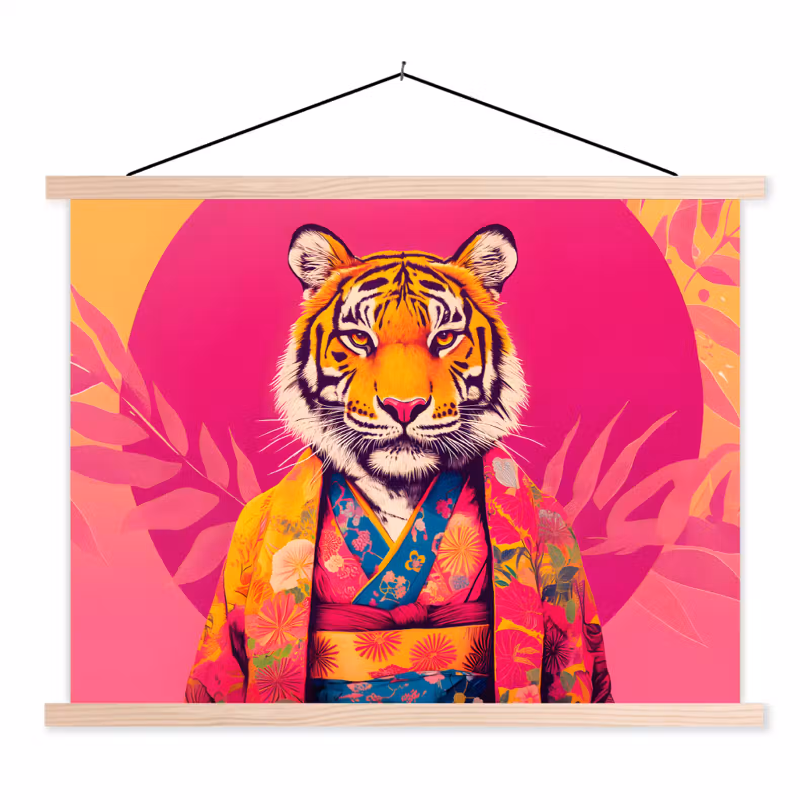 Schoolplaat - Tijger - Kimono - Planten - Roze — 1