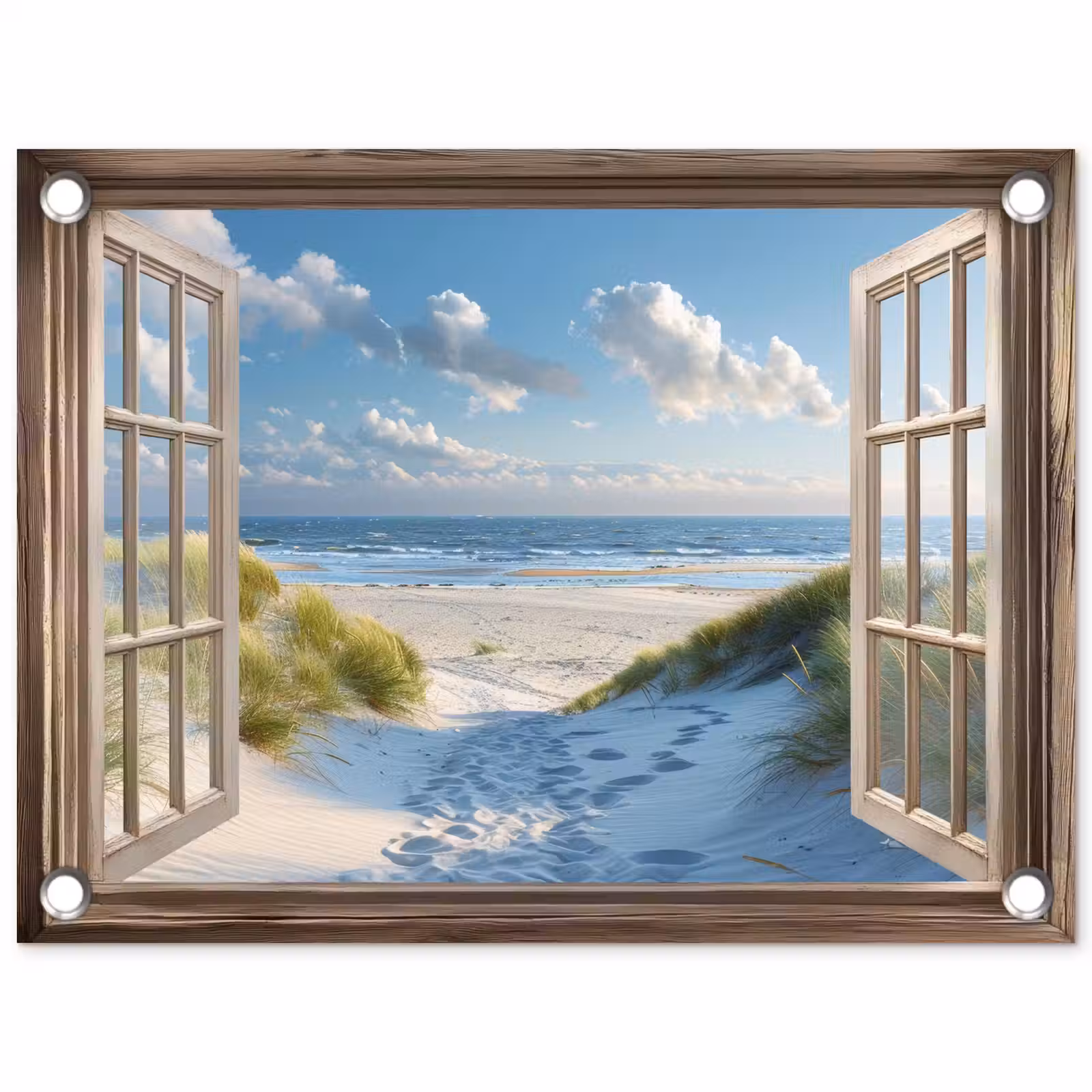 Tuinposter - Doorkijk - Strand - Raam - Duinen - Zee — 1