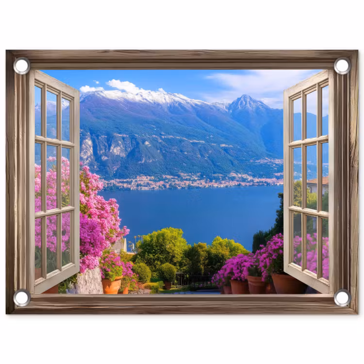 Tuinposter - Doorkijk - Berg - Landschap - Uitzicht - Meer — 1