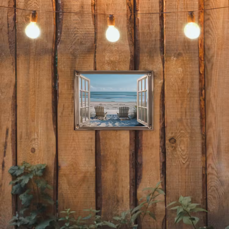 Tuinposter - Doorkijk - Strandstoelen - Duinen - Zee - Natuur — 2