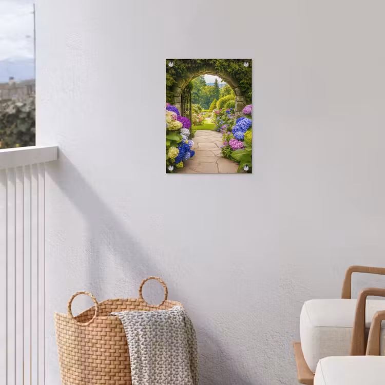 Tuinposter - Doorkijk - Poort - Hortensia - Bloementuin — 3