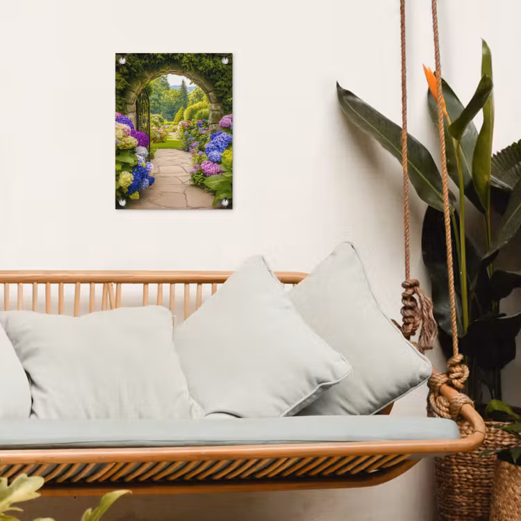 Tuinposter - Doorkijk - Poort - Hortensia - Bloementuin — 5