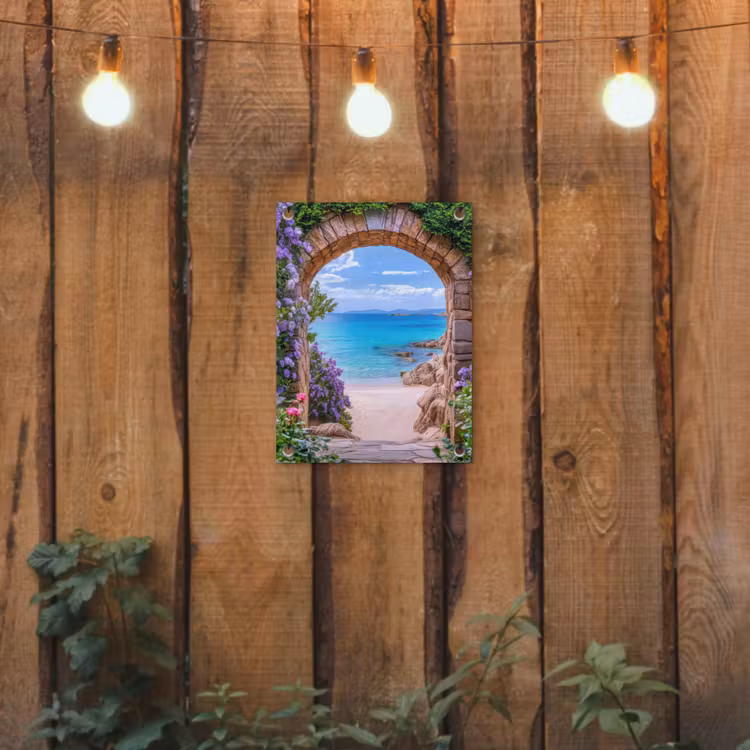Tuinposter - Doorkijk - Poort - Zee - Strand - Rotsen — 2
