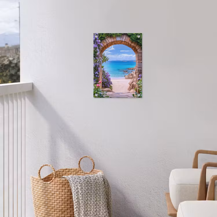 Tuinposter - Doorkijk - Poort - Zee - Strand - Rotsen — 3