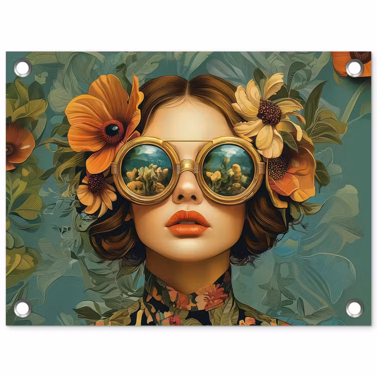 Tuinposter - Vrouw - Bloemen - Vlinders - Natuur - Vintage — 1