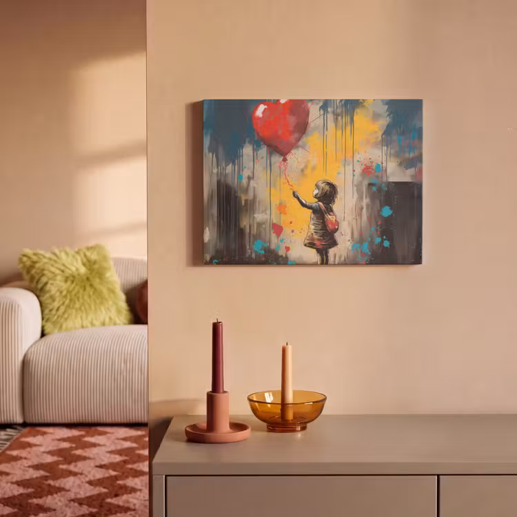 Akoestisch schilderij - Meisje - Ballon - Hart - Graffiti — 2
