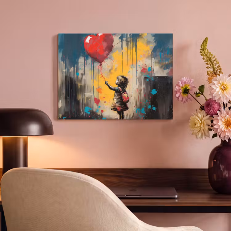 Akoestisch schilderij - Meisje - Ballon - Hart - Graffiti — 4