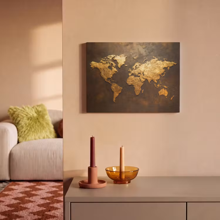 Akoestisch schilderij - Wereldkaart - Goud - Roest — 2