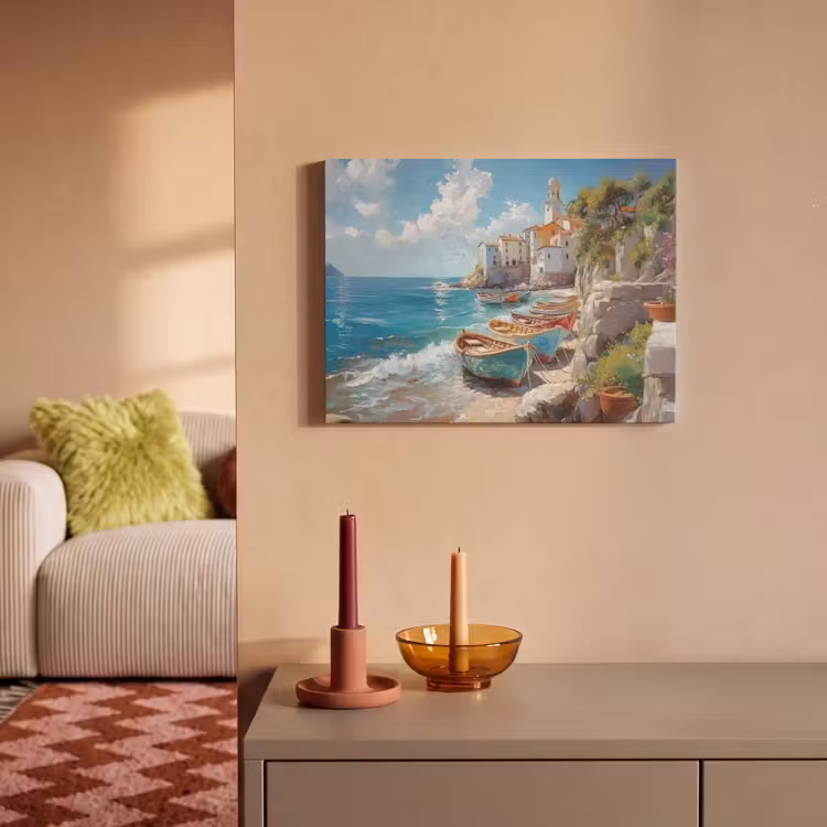 Akoestisch schilderij - Boten - Rotsen - Zee - Zon — 2