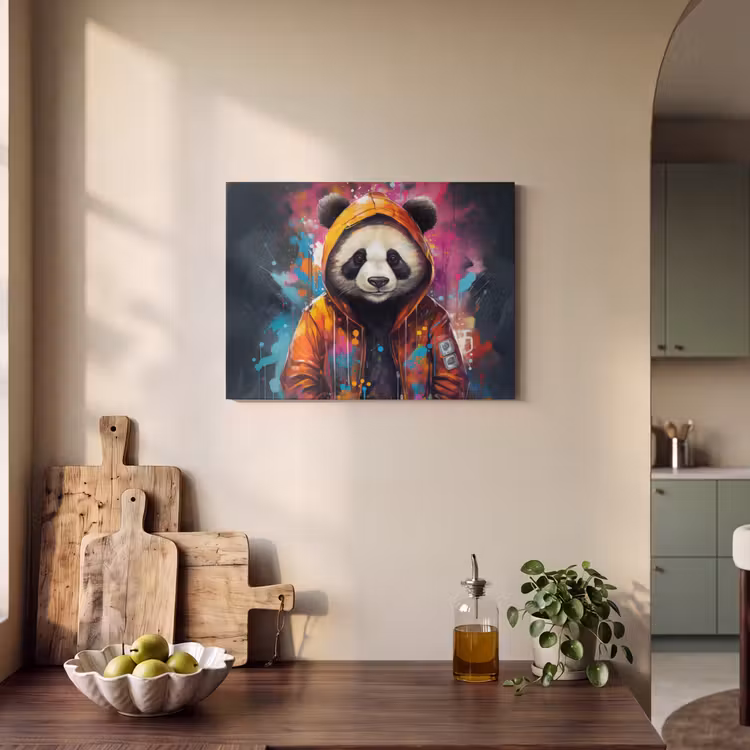Akoestisch schilderij - Panda - Jas - Graffiti - Oranje — 3